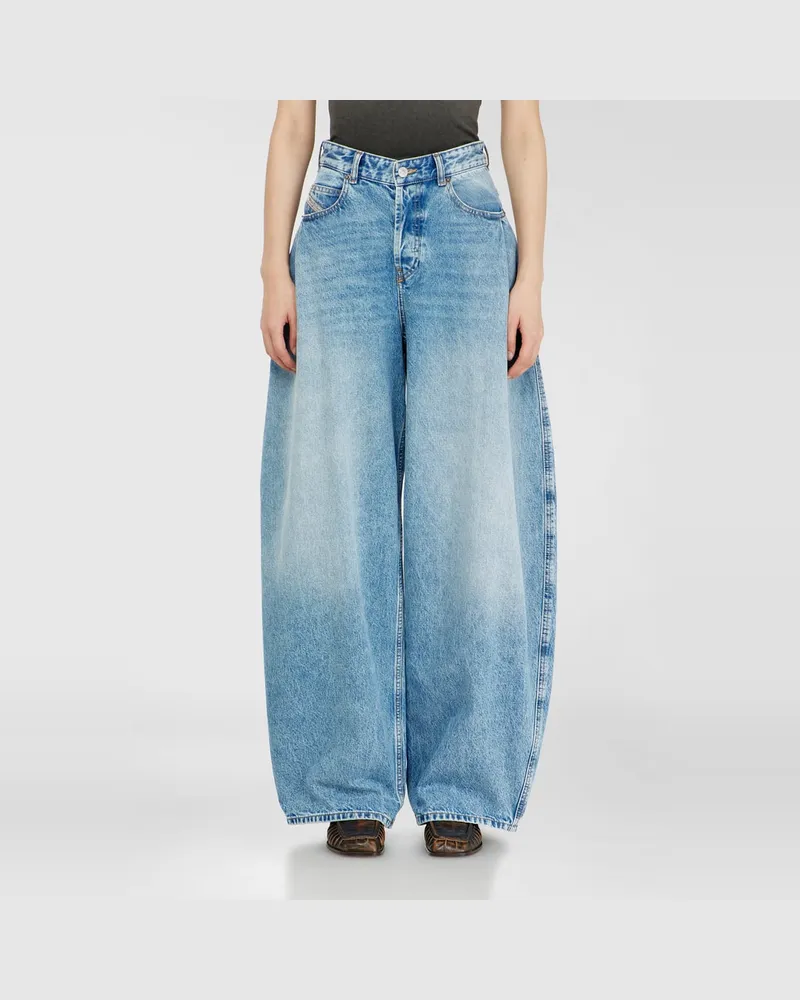 Diesel Relaxed Jeans High Waist 1987 D-Khelz, Hellblau, Knopfverschluss Blau