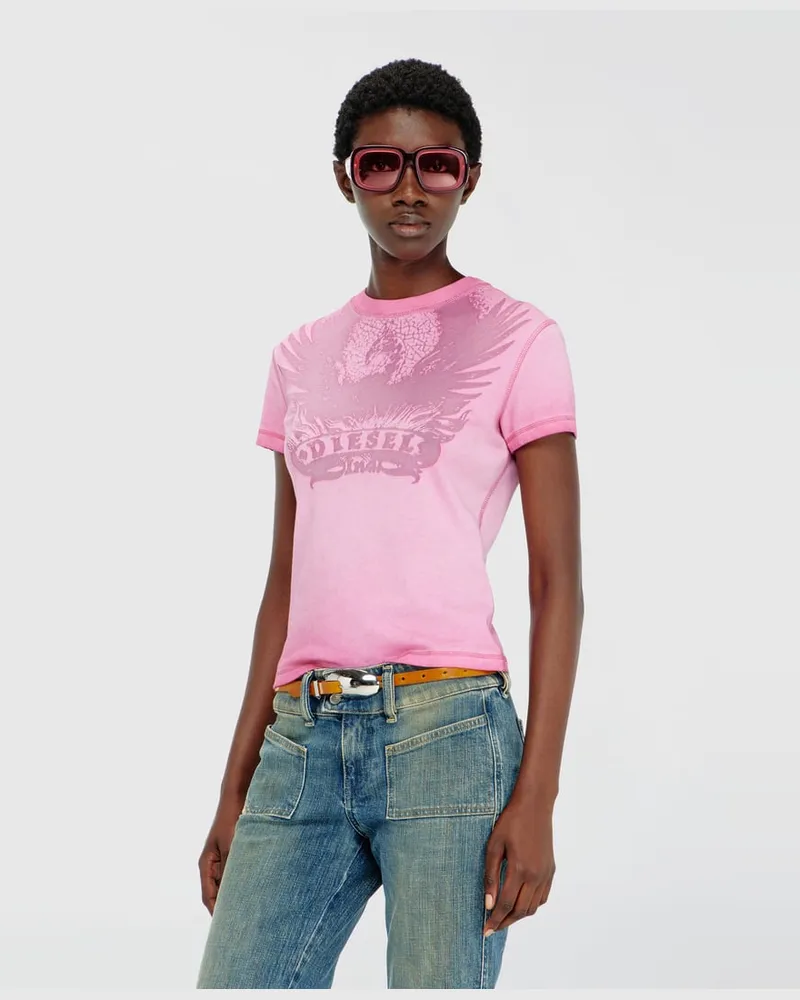Diesel Slim T-shirt mit dévoré Phoenix - T-Shirts - Damen - Rosa Rosa