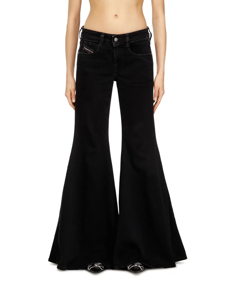 Diesel Flare Jeans Low Waist 1970 D-Bleess, Schwarz/Dunkelgrau, Reißverschluss Schwarz