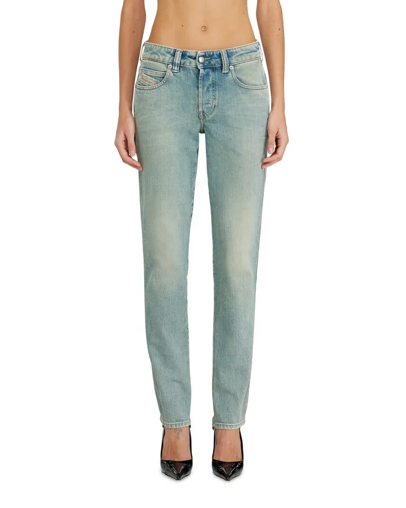 Diesel Slim Jeans Low Waist 1992 D-Jiann, Mittelblau, Knopfverschluss Blau
