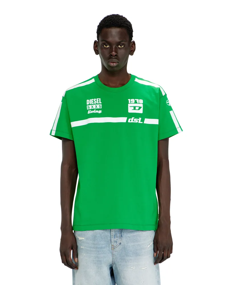Diesel T-Shirt aus Baumwolle mit kontrastierenden Grafikprints - T-Shirts - Herren - Grün Grün