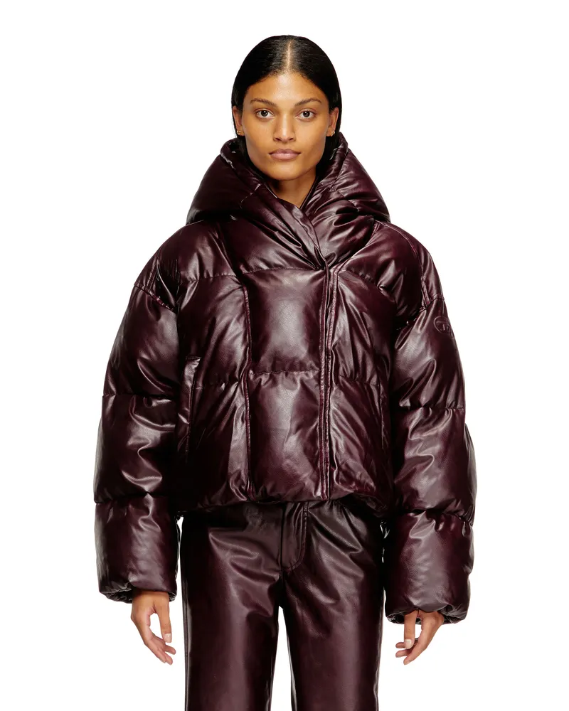 Diesel Burgunderrote Pufferjacke mit Kapuze aus beschichtetem Stoff - Winterjacken - Damen - Rot Rot
