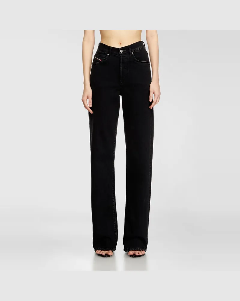 Diesel Regular Jeans High Waist 1971 D-Sent, Schwarz/Dunkelgrau, Knopfverschluss Schwarz