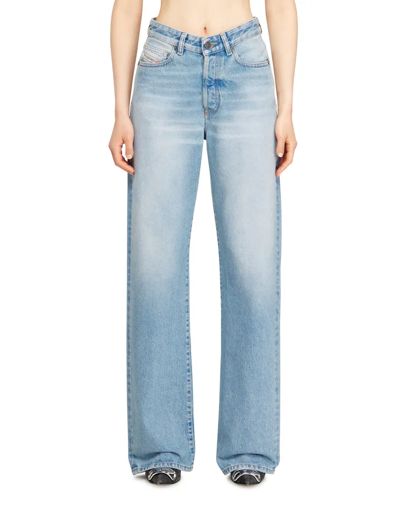 Diesel Regular Jeans High Waist 1971 D-Sent, Hellblau, Knopfverschluss Blau