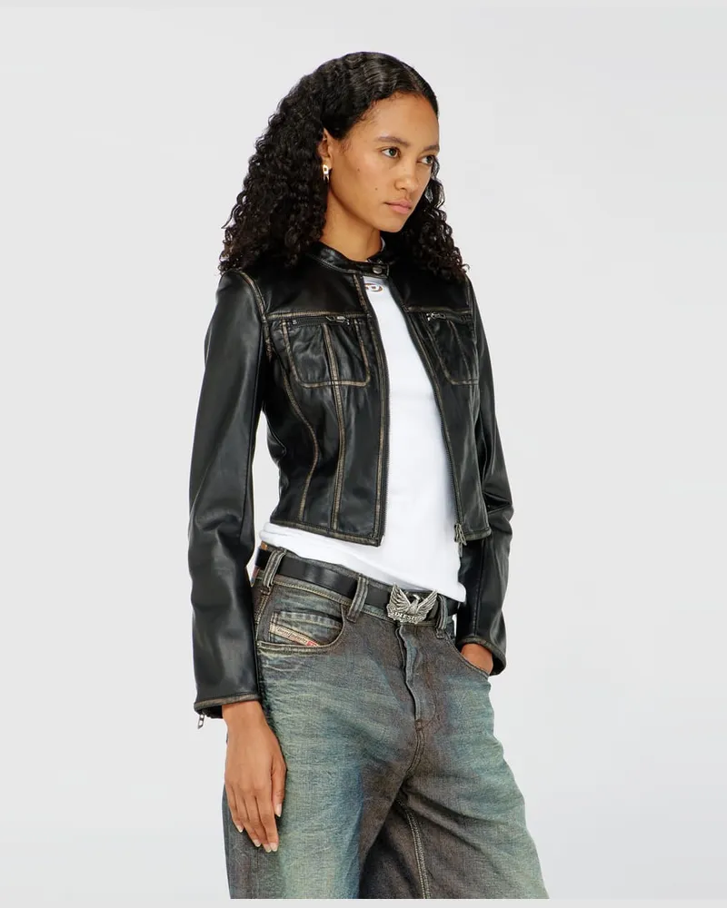 Diesel Verkürzte vielgetragene Biker-Jacke - Jacken - Damen - Schwarz Schwarz