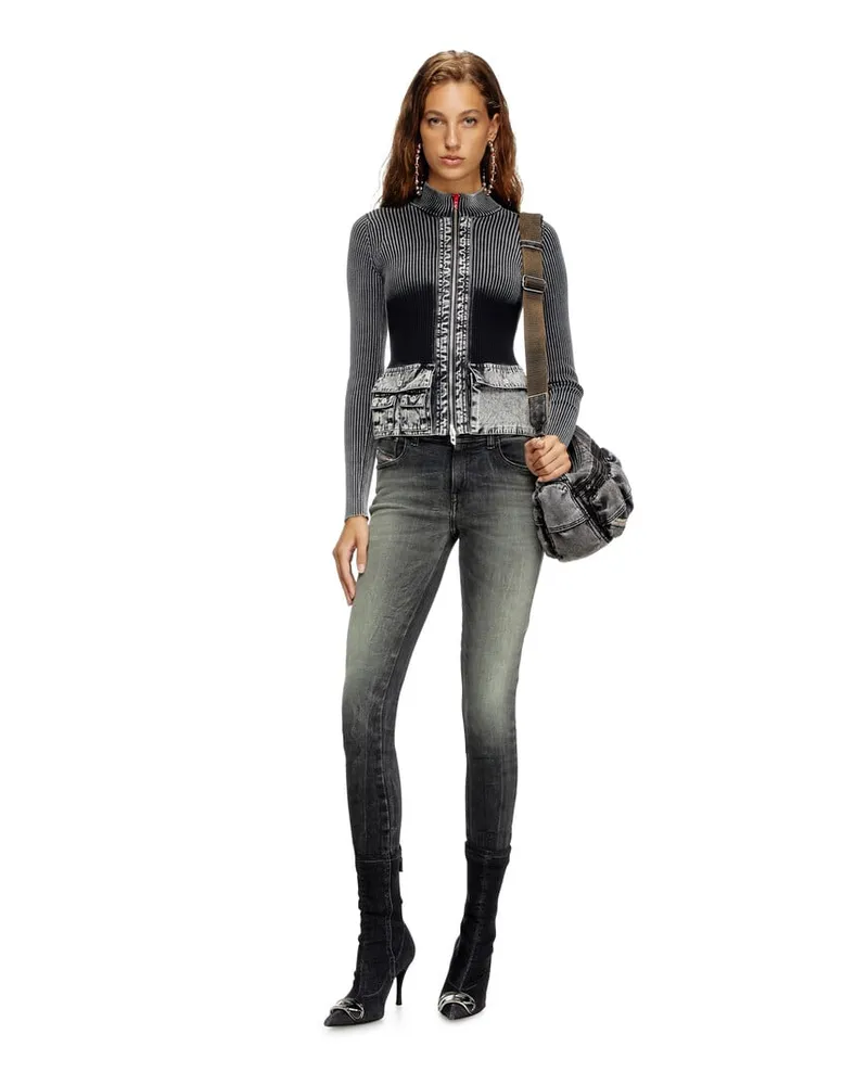 Diesel Cardigan mit Reißverschluss und Cargotaschen aus Denim - Strickwaren - Damen - Grau Grau
