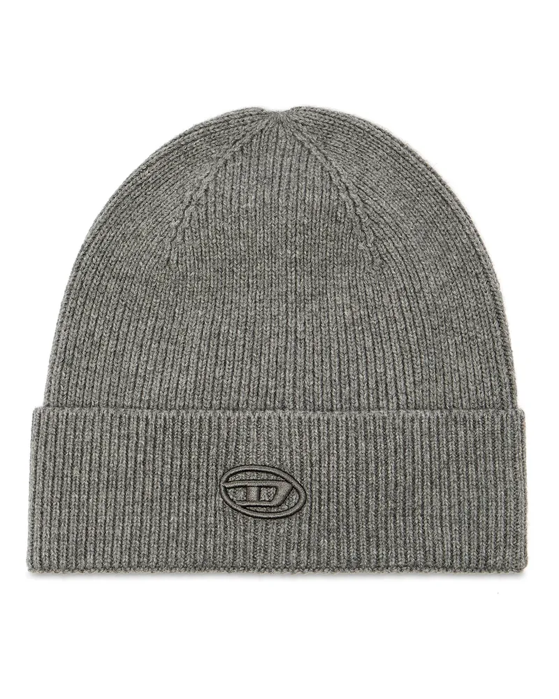 Diesel Gerippte Beanie-Mütze mit D-Stickerei - Mützen - Unisex - Grau Grau