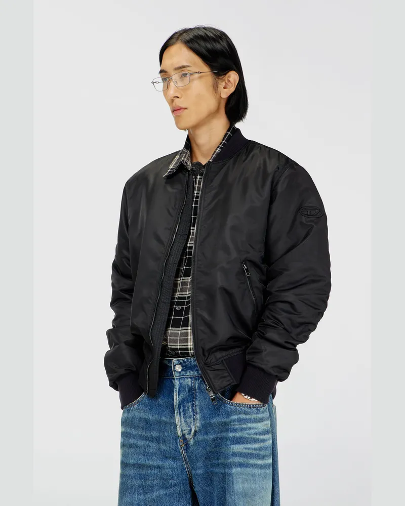 Diesel Nylon-Bomberjacke mit Rippbündchen - Jacken - Herren - Schwarz Schwarz