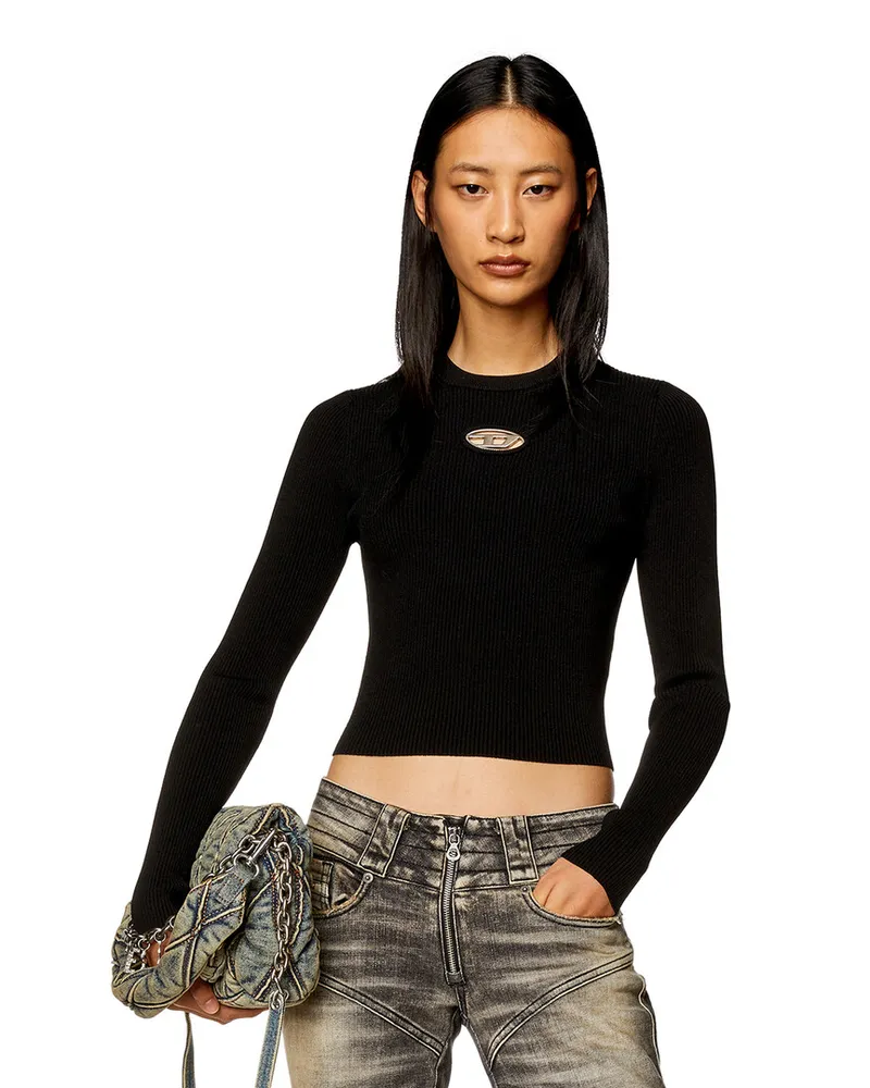 Diesel Langarm-Top aus Rippstrick - T-Shirts - Damen - Schwarz Schwarz