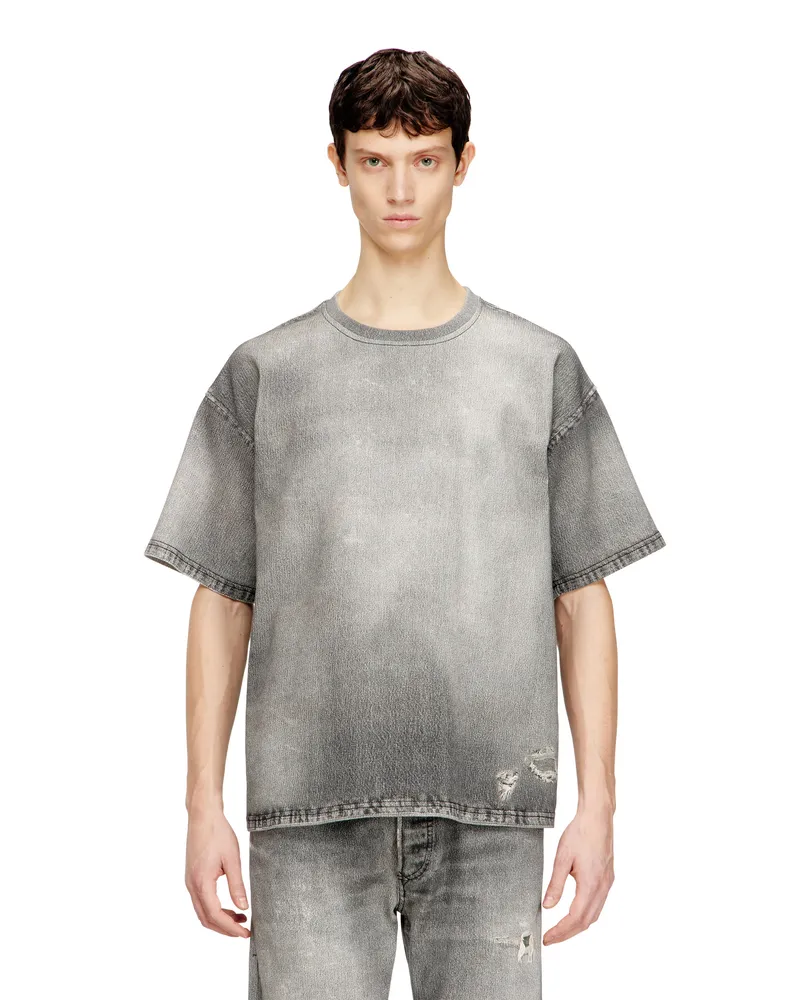 Diesel Denim-T-Shirt mit Trompe-l'ail-Effekt-Behandlung - T-Shirts - Herren - Grau Grau
