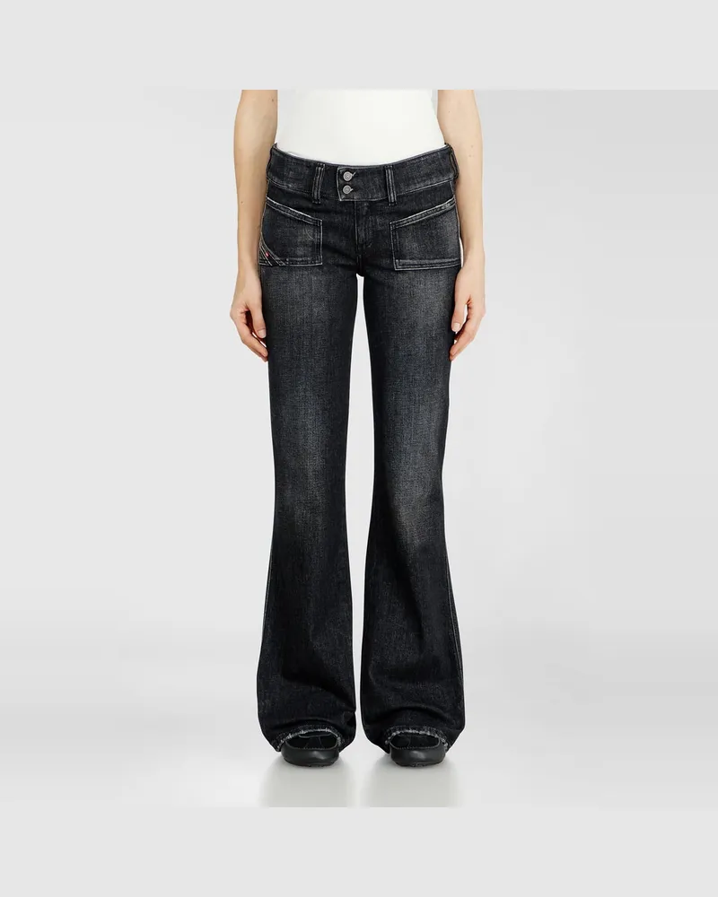Diesel Bootcut Jeans Low Waist D-Hush, Schwarz/Dunkelgrau, Reißverschluss Schwarz