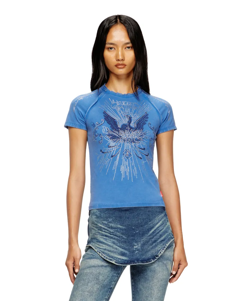 Diesel Phoenix-T-Shirt mit Strasssteinen - T-Shirts - Damen - Blau Blau