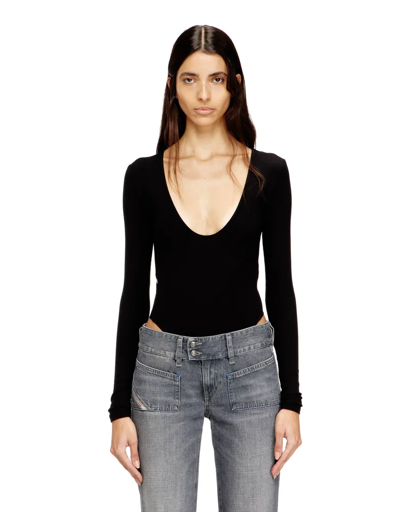 Diesel String-Body aus Ripp-Jersey - T-Shirts - Damen - Schwarz Schwarz