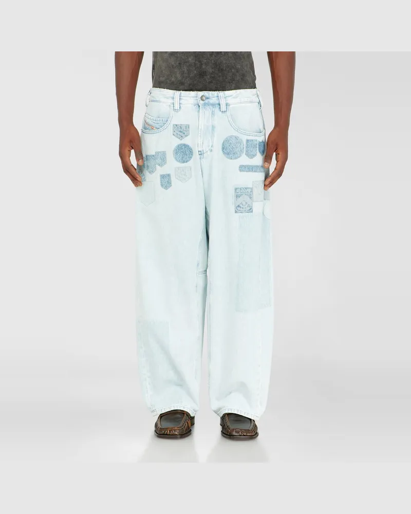 Diesel Relaxed Jeans Regular Waist 1997 D-Enim-M, Hellblau, Knopfverschluss Blau