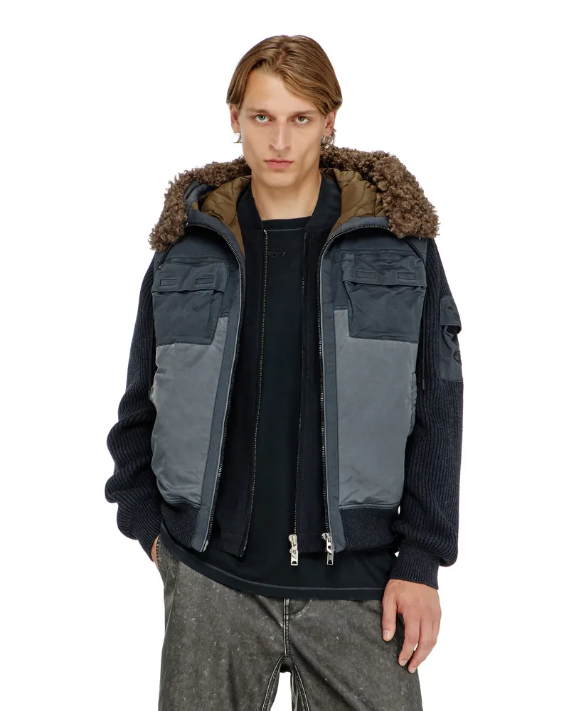 Diesel Gefütterte Kapuzenjacke mit Strickärmeln - Winterjacken - Herren - Blau Blau
