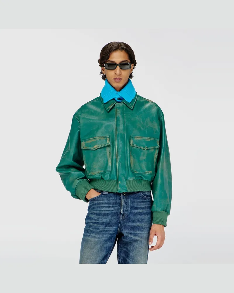 Diesel Aviator-Jacke aus behandeltem Leder - Lederjacken - Herren - Grün Grün