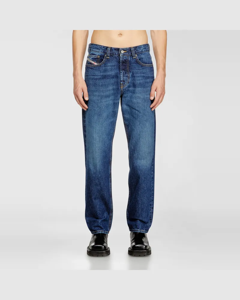Diesel Regular Jeans Regular Waist 2024 D-Macs, Mittelblau, Knopfverschluss Blau