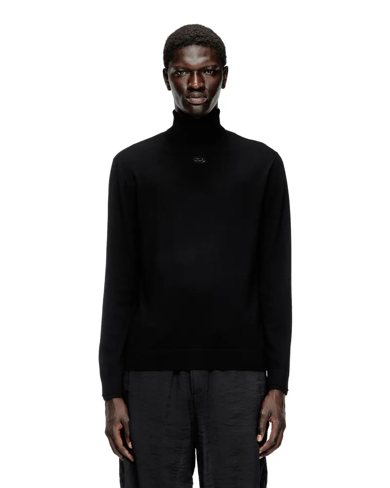 Diesel Rollkragenpullover aus Wolle mit Cutout-Logo - Strickwaren - Herren - Schwarz Schwarz