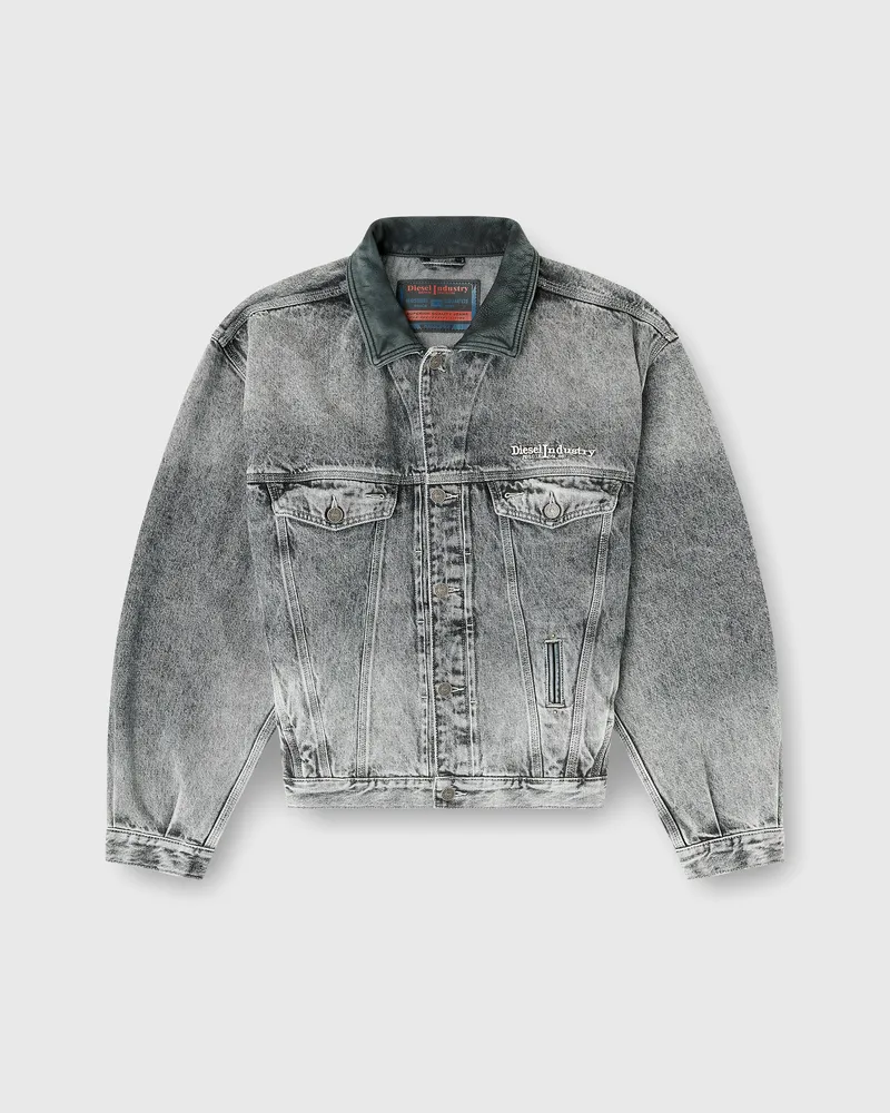 Diesel Denim-Truckerjacke mit tonalen Lederbesätzen - Denim jacken - Unisex - Grau Grau