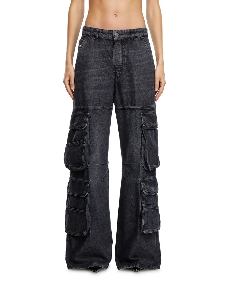 Diesel Relaxed Jeans Low Waist 1996 D-Sire, Schwarz/Dunkelgrau, Knopfverschluss Schwarz