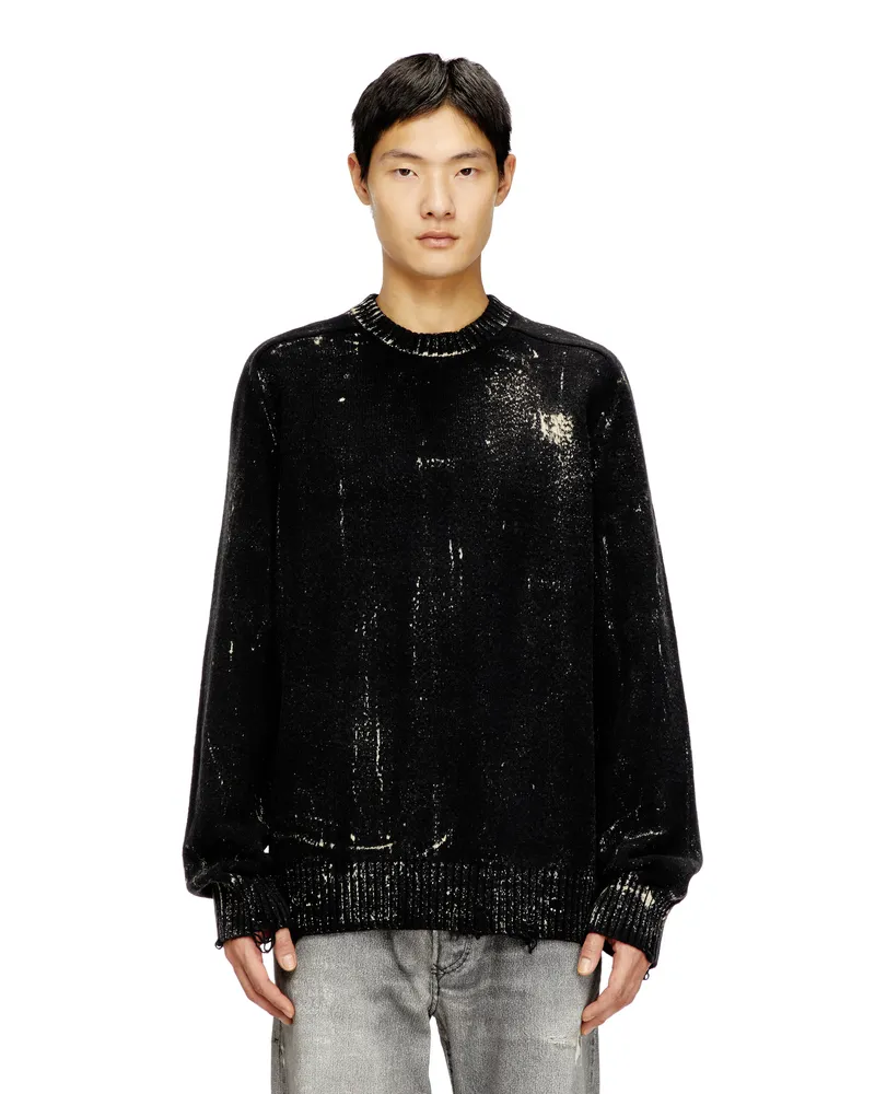 Diesel Zerstörter Pullover im Wollmix - Strickwaren - Herren - Schwarz Schwarz