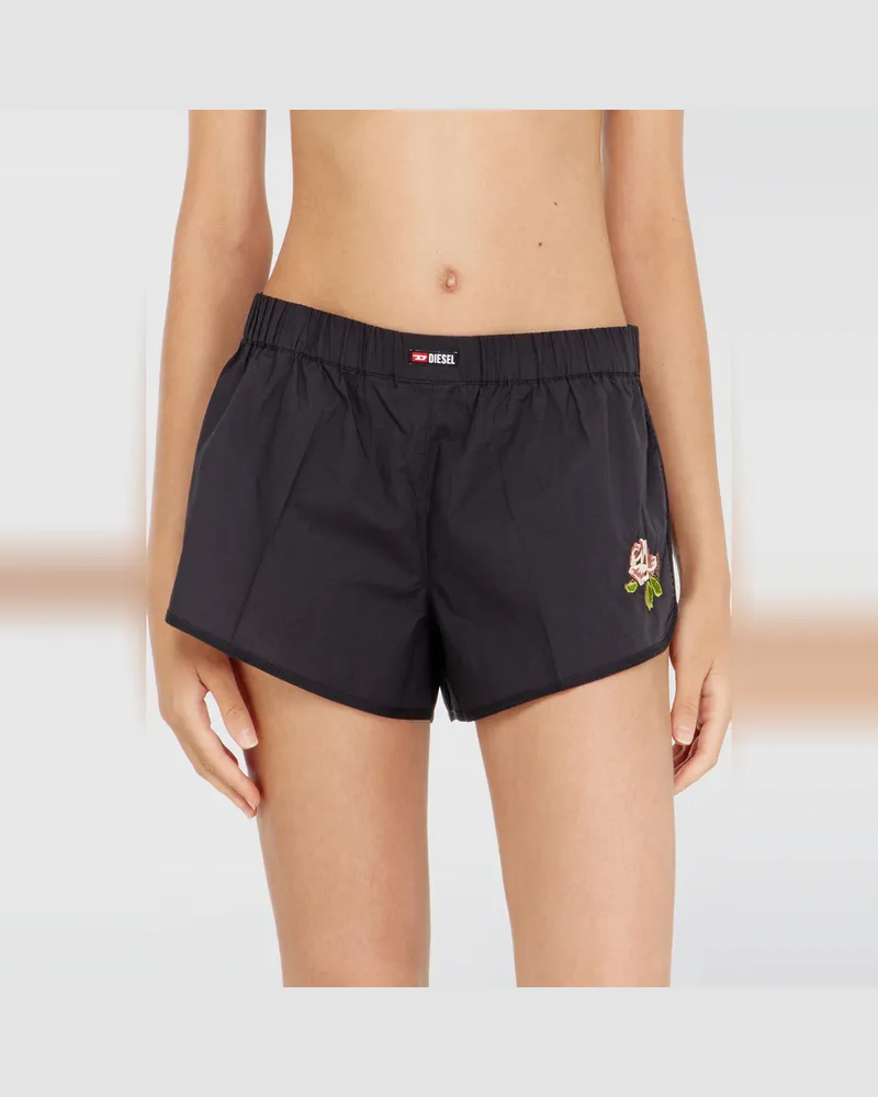 Diesel Boxershorts aus Baumwolle mit Blumenstickerei - Boxer Woven - Damen - Schwarz Schwarz