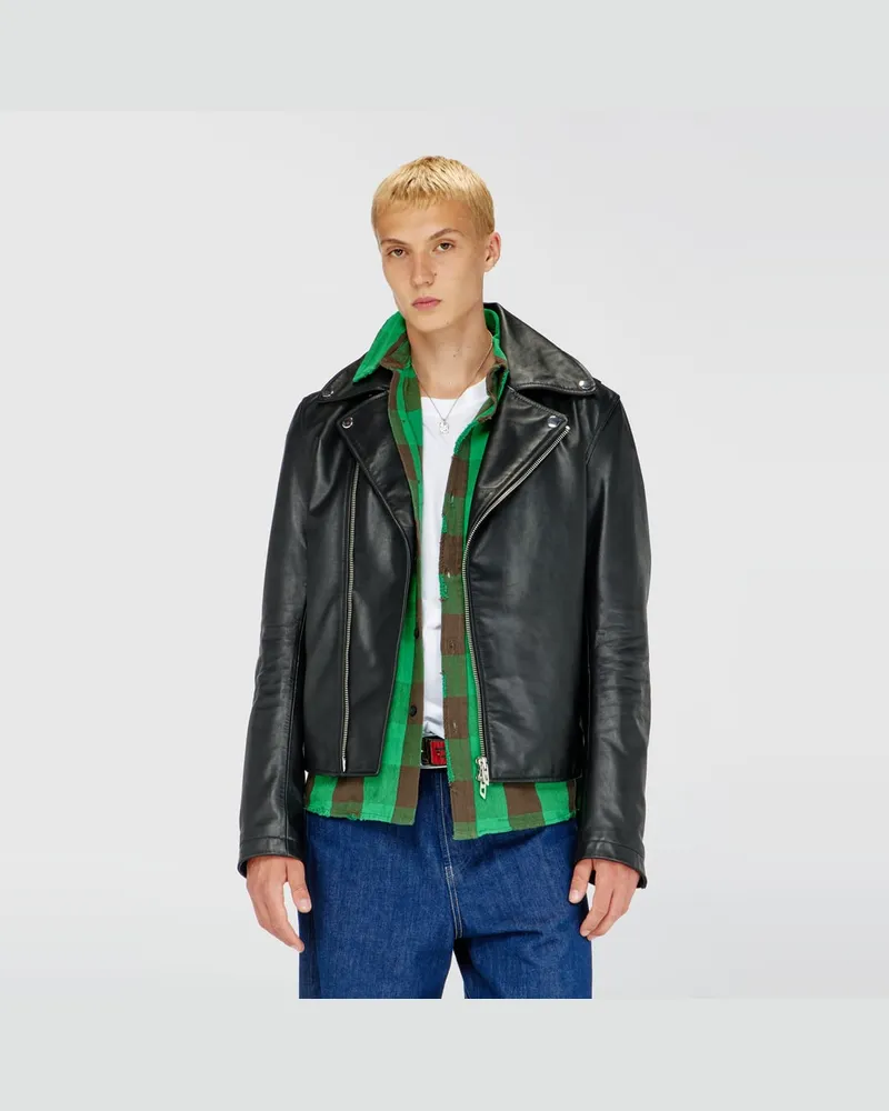 Diesel Bikerjacke aus gewachstem Leder - Lederjacken - Herren - Schwarz Schwarz