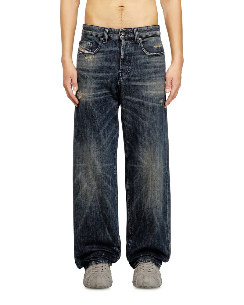 Diesel Relaxed Jeans Low Waist 2001 D-Macro, Dunkelblau, Knopfverschluss Blau