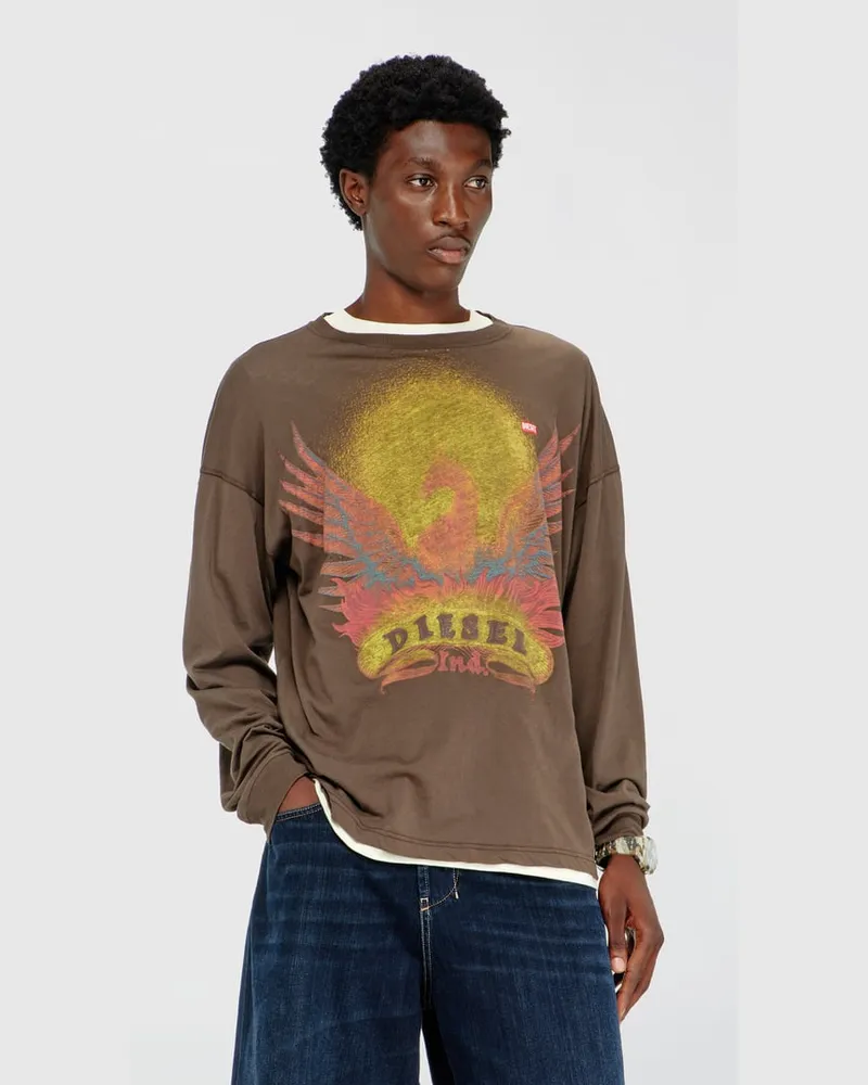 Diesel Langarm-T-Shirt mit Phoenix-Motiv - T-Shirts - Herren - Braun Braun
