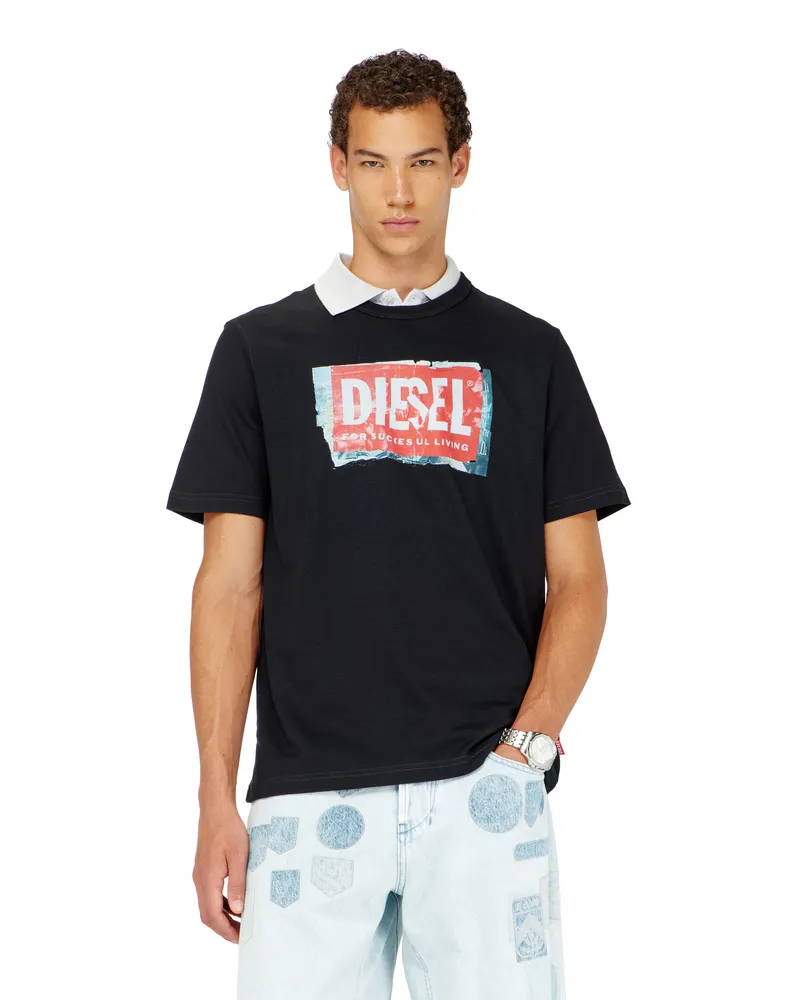Diesel T-Shirt mit Logo in Knitter-Optik - T-Shirts - Herren - Schwarz Schwarz