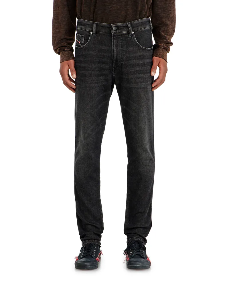 Diesel Slim Regular Waist 2062 D-Strukt Joggjeans, Schwarz/Dunkelgrau, Reißverschluss Schwarz