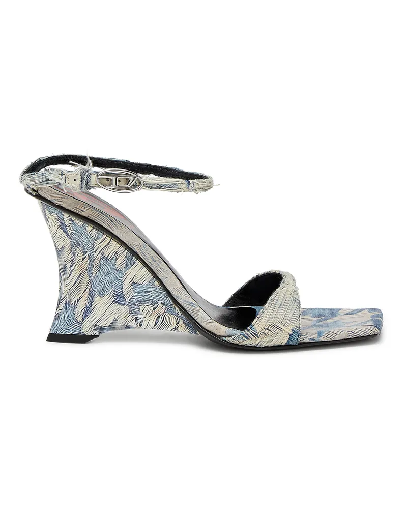 Diesel Keilsandalen aus Jacquard-Denim - Sandalen - Damen - Blau Blau
