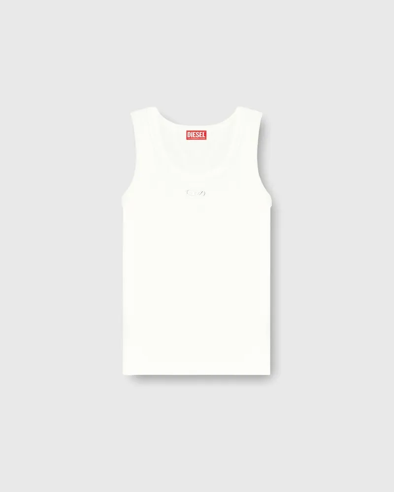 Diesel Schmal geschnittenes, geripptes Tanktop mit metallischem Oval D - T-Shirts - Damen - Weiss Weiss