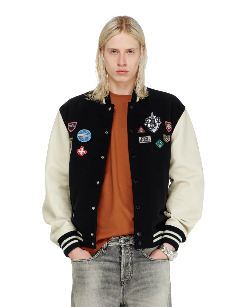 Diesel Bomberjacke aus Wolle und Leder mit Patches - Lederjacken - Herren - Bunt Bunt