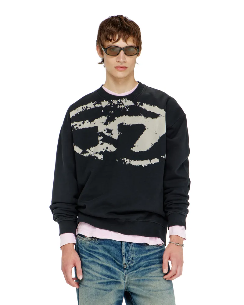 Diesel Baumwoll-Sweatshirt mit geflocktem Oval D - Sweatshirts - Herren - Schwarz Schwarz