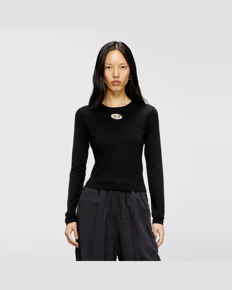 Diesel Langarm-Oberteil mit Oval D-Ausschnitt - T-Shirts - Damen - Schwarz Schwarz