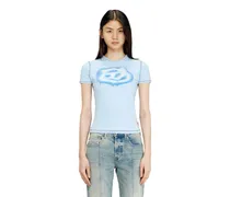 Schmales T-Shirt mit Logo im Graffiti-Stil - T-Shirts - Damen - Blau