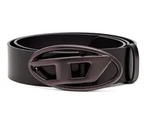 3.9cm Gürtel aus Leder mit Metallic-Oval D-Schnalle - Gürtel - Unisex - Schwarz