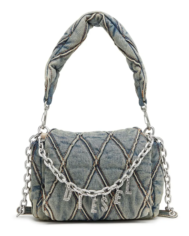 Diesel Charm-D-Kleine Schultertasche aus gestepptem Denim - Schultertaschen - Damen - Blau Blau