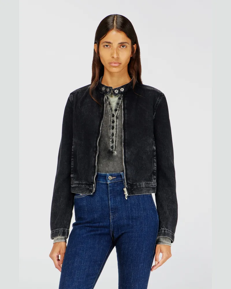 Diesel Motorradjacke aus Denim in Clean-Wash-Denim - Denim jacken - Damen - Schwarz Schwarz