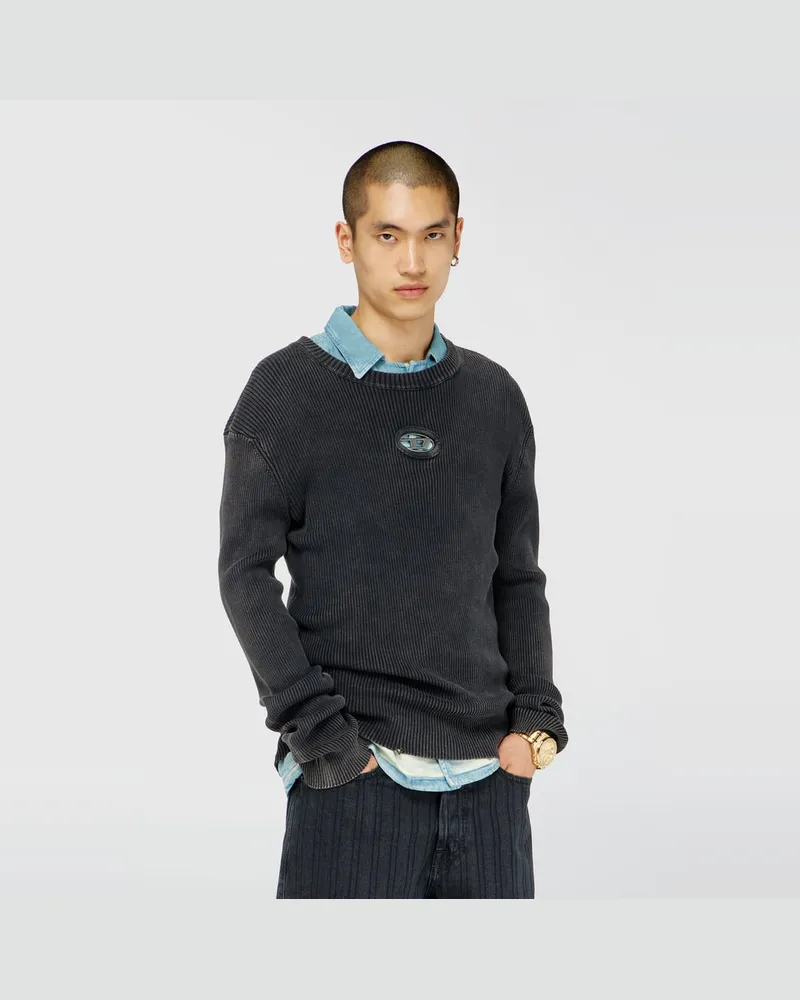 Diesel Vielgetragener Pullover mit Cutout-Logo - T-Shirts - Herren - Schwarz Schwarz