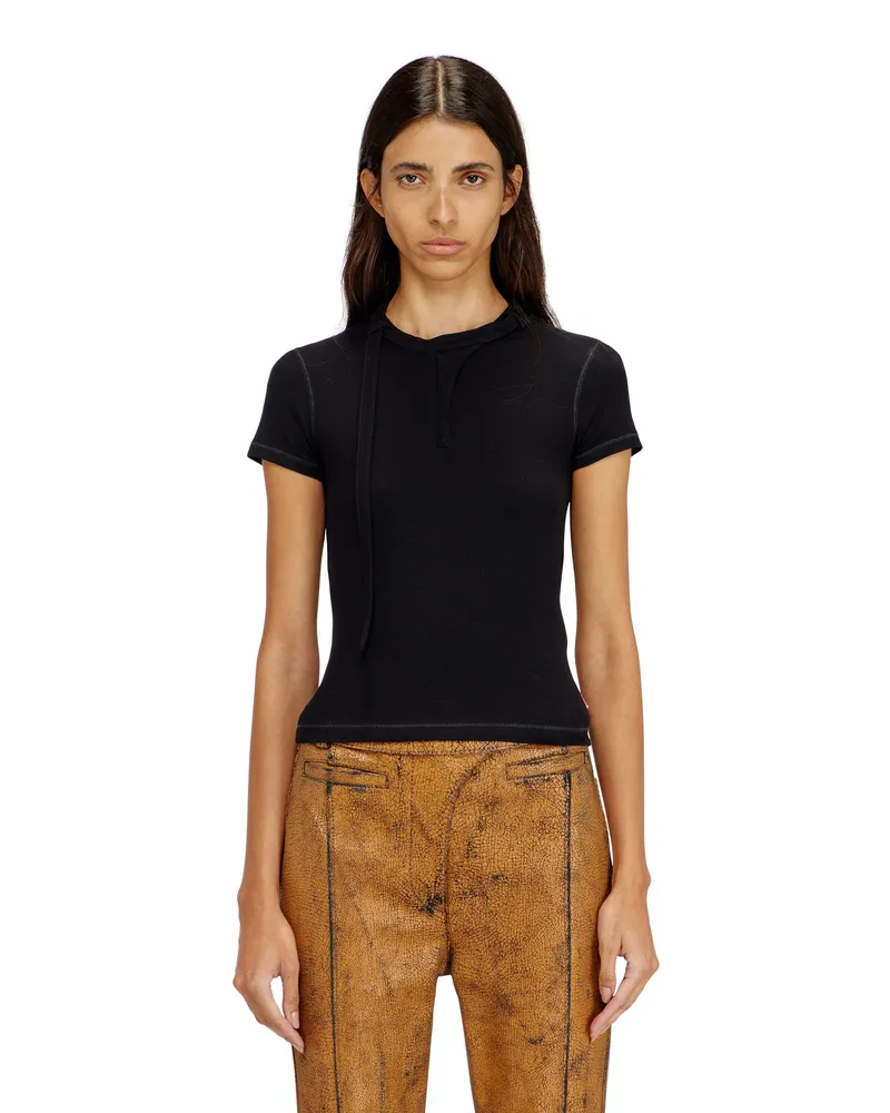 Diesel Ripp-Jersey-Top mit Biker-Nackenriemen - Oberteile - Damen - Schwarz Schwarz