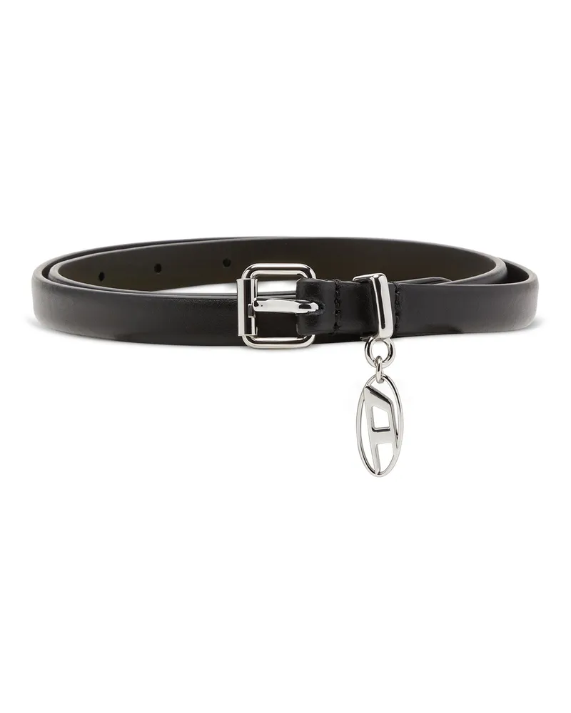 Diesel 1.5 cm schmaler Ledergürtel mit ovalem D-Anhänger - Gürtel - Damen - Schwarz Schwarz