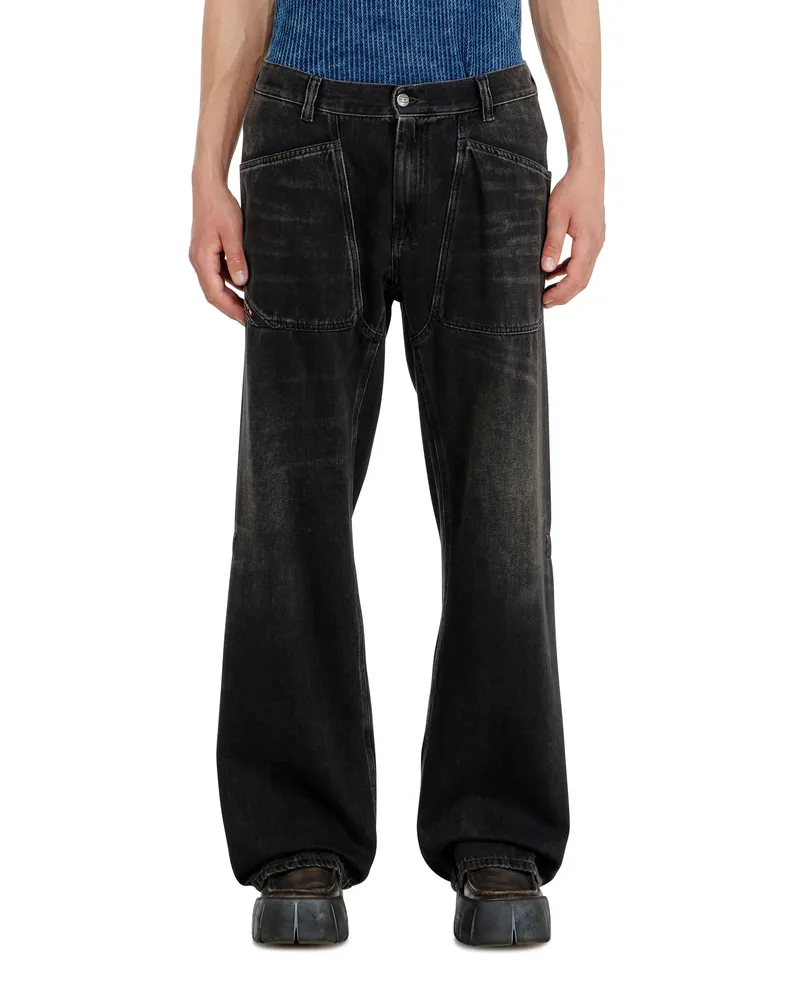 Diesel Relaxed Jeans Regular Waist D-Zeta, Schwarz/Dunkelgrau, Reißverschluss Schwarz