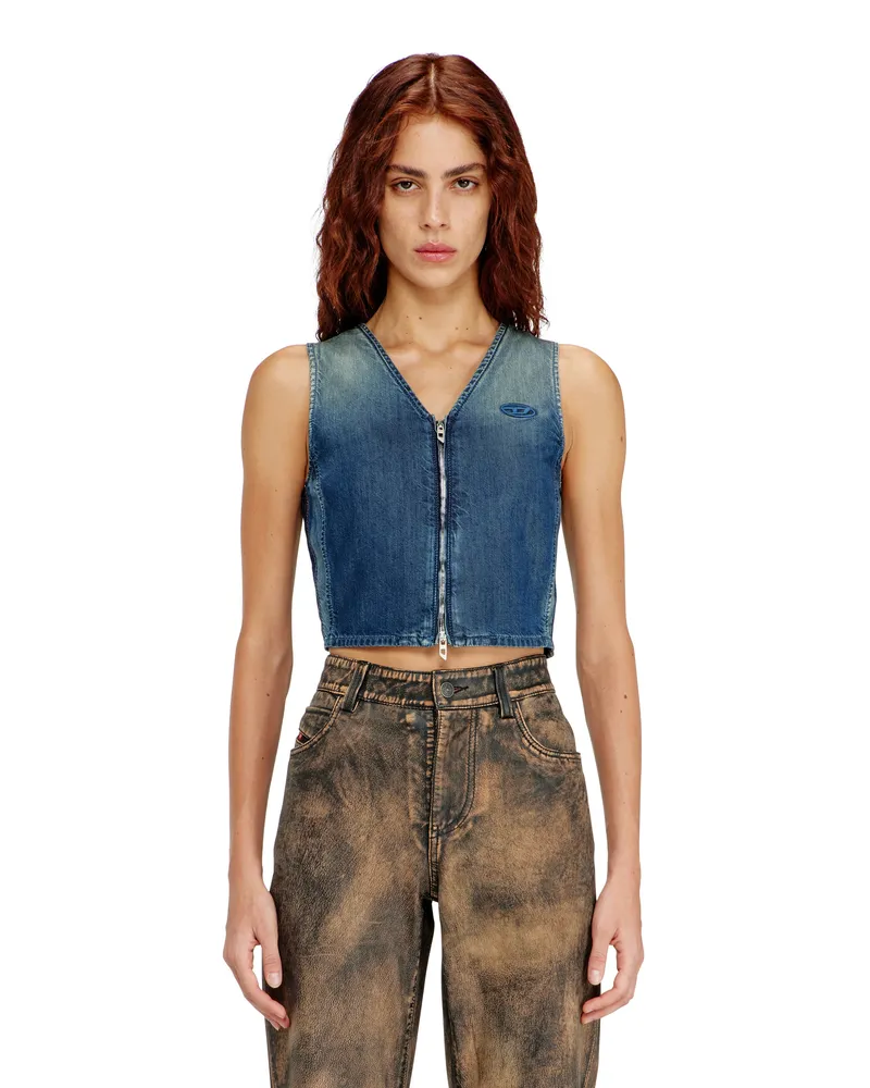 Diesel Kurzes Denim-Top mit Frontreißverschluss - Oberteile - Damen - Blau Blau