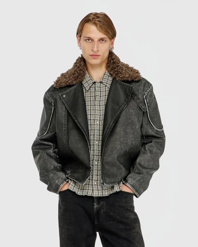 Diesel Biker jacket mit abnehmbarem Kragen - Jacken - Herren - Grau Grau