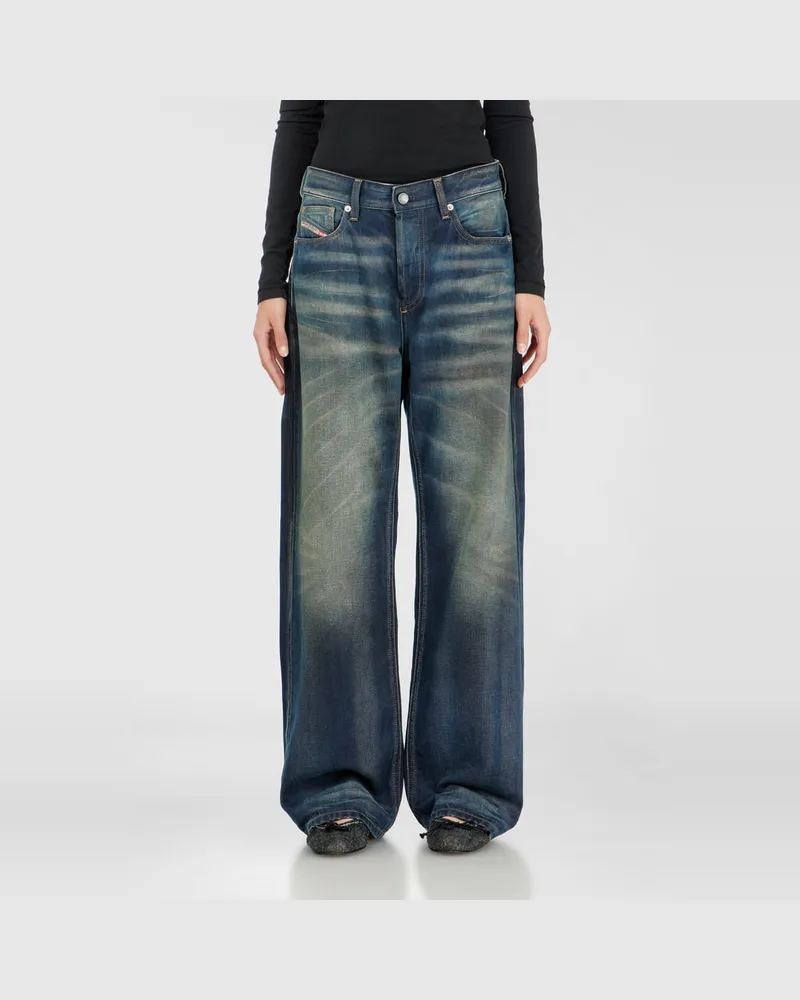 Diesel Relaxed Jeans Regular Waist 1990 D-Waigee, Dunkelblau, Knopfverschluss Blau