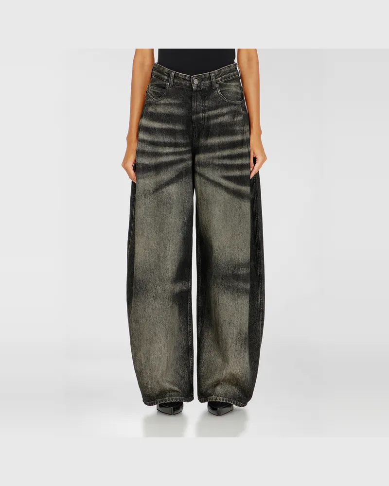 Diesel Relaxed Jeans High Waist 1987 D-Khelz, Schwarz/Dunkelgrau, Knopfverschluss Schwarz