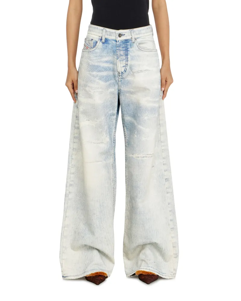 Diesel Relaxed Jeans Low Waist 1996 D-Sire, Hellblau, Knopfverschluss Blau