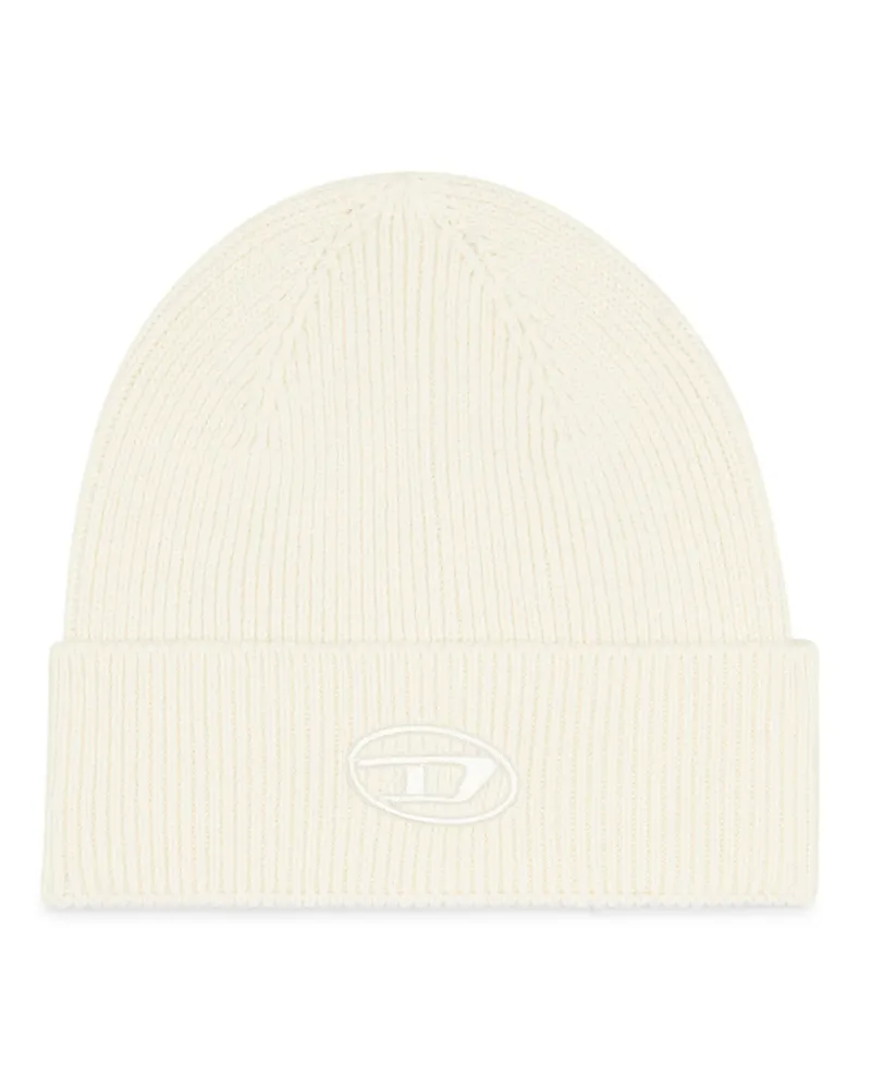 Diesel Gerippte Beanie-Mütze mit D-Stickerei - Mützen - Unisex - Weiss Weiss